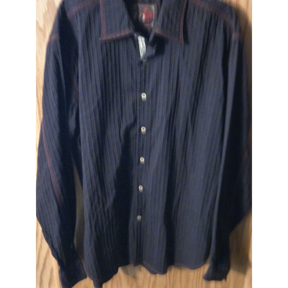 EQ Rooster , Size L Large , Men's Black with Red stitching Long Sleeve Button